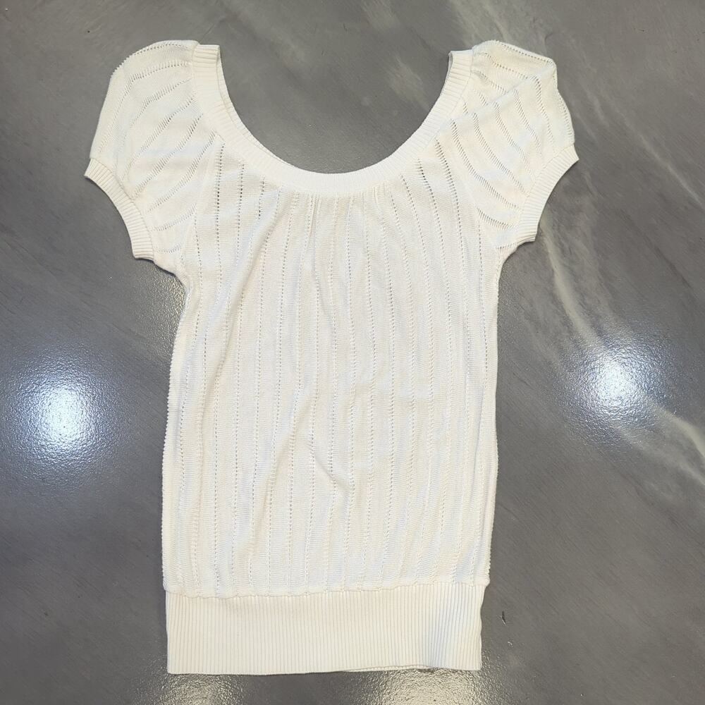 Cream Pointelle Knit Scoop Neck Top | Size S | Coquette Cottagecore Soft Girl